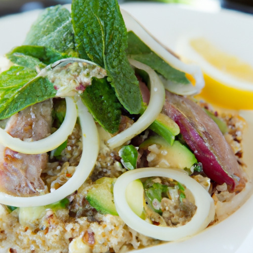Roasted Lamb with Quinoa and Green Pea Salad